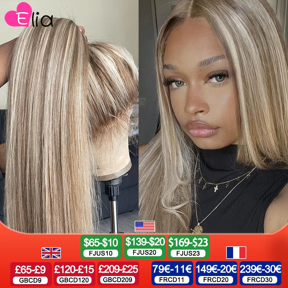 13x4 13x6 Brown Roots Highlight Wigs for Women Transparent Lace Front Wig Human Hair Preplucked Highlight 613 Lace Frontal Wig