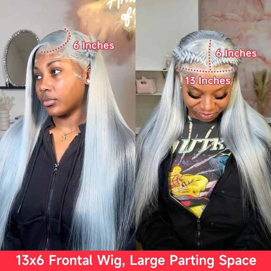 Silver Grey Lace Front Human Hair Wigs For Women 13x6 Hd Transparent Lace Frontal Wig Pre Plucked Bone Straight Gray Color Hair