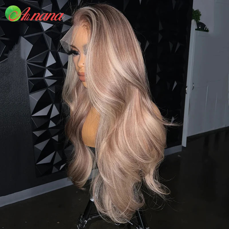 HD 13x4 Lace Frontal Wig Body Wave Ombre Blonde Brown Colored PrePlucked Highlight5x7 Lace Closure Wig Human Hair Wig For Women