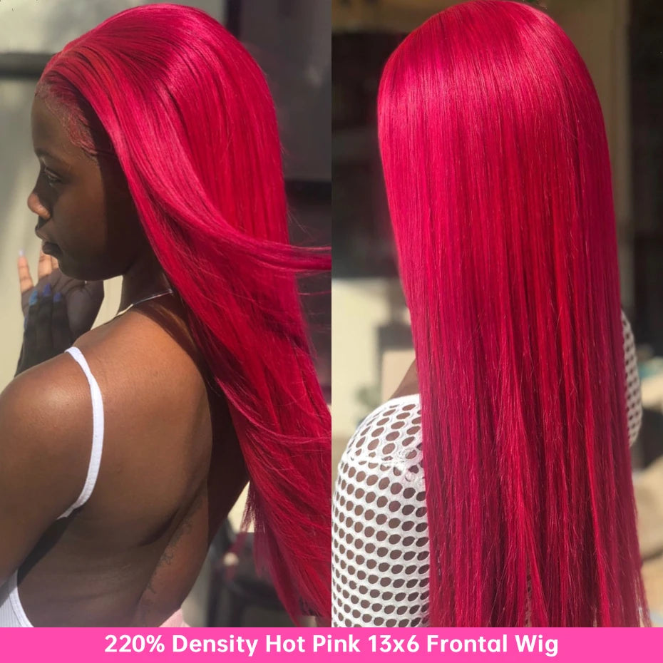 Pink Lace Front Human Hair Wigs Hd Straight 13x6 Lace Frontal Wig Pink Colored Human Hair Pre Plucked with Baby Hair 180 Density