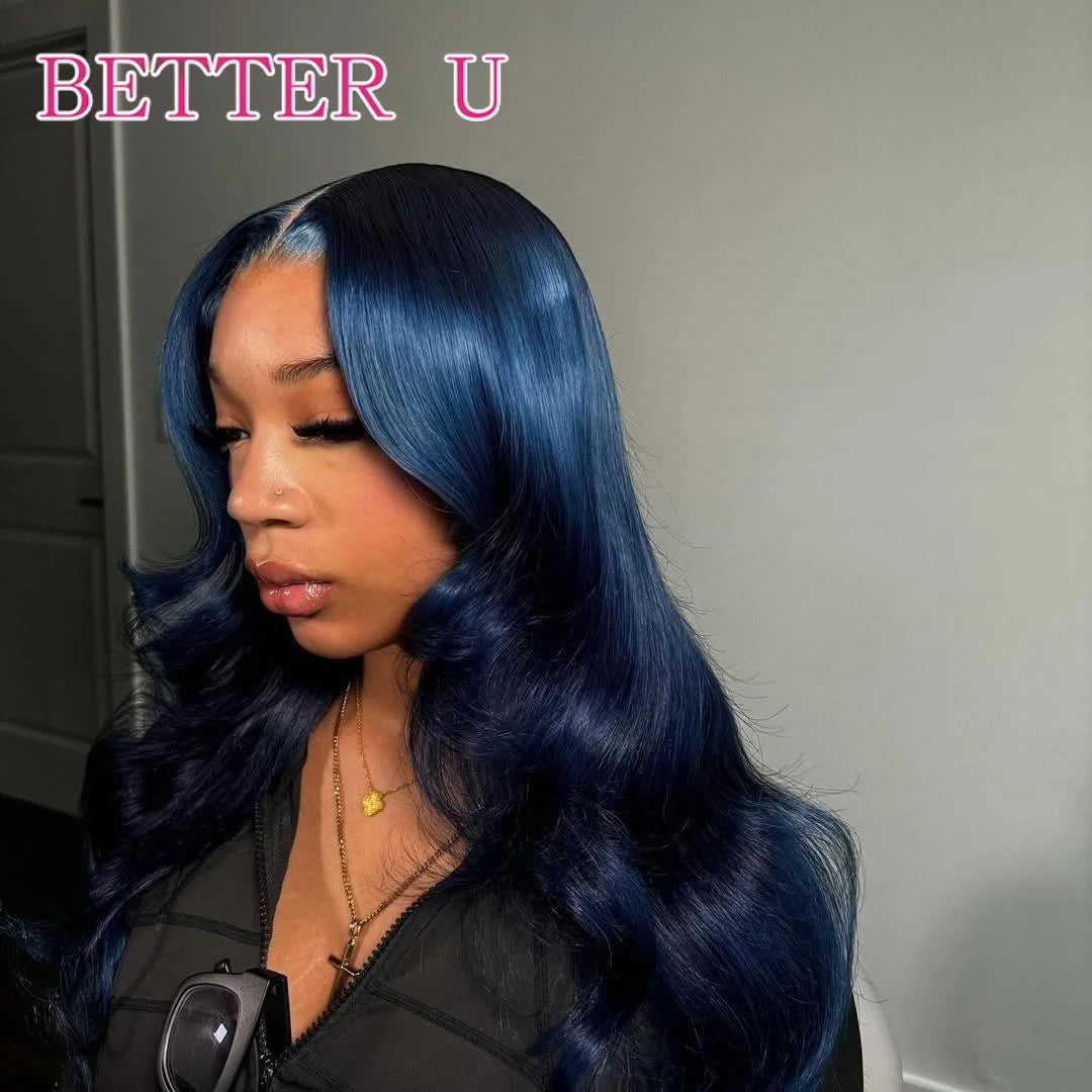 13x6 Midnight Blue Lace Front Human Hair Wigs Brazilian For Women Body Wave HD Transparent 13x4 Lace Front Human Hair Wigs