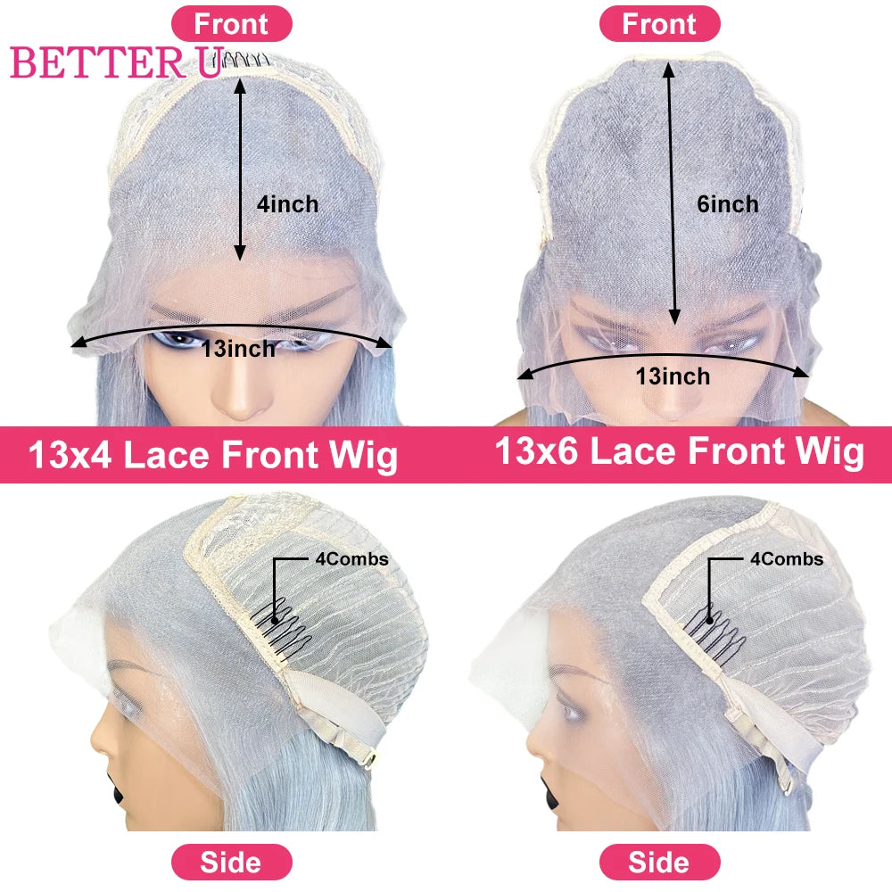 13x6 Midnight Blue Lace Front Human Hair Wigs Brazilian For Women Body Wave HD Transparent 13x4 Lace Front Human Hair Wigs