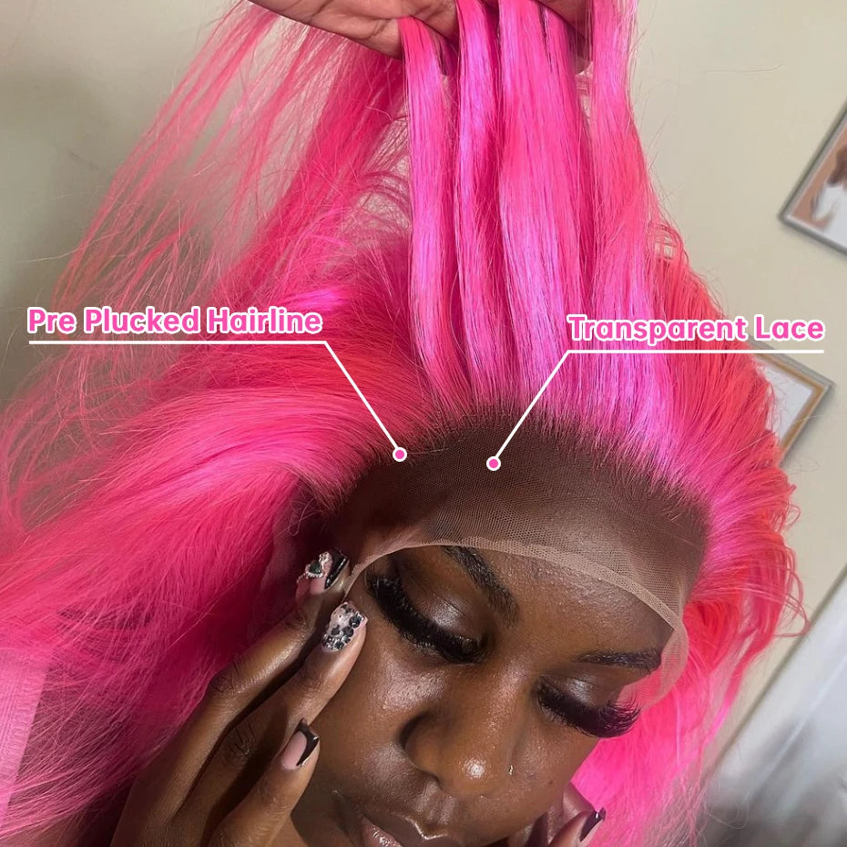 Pink Lace Front Human Hair Wigs Hd Straight 13x6 Lace Frontal Wig Pink Colored Human Hair Pre Plucked with Baby Hair 180 Density