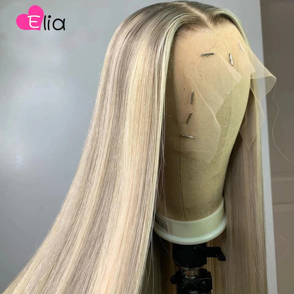 13x4 13x6 Brown Roots Highlight Wigs for Women Transparent Lace Front Wig Human Hair Preplucked Highlight 613 Lace Frontal Wig