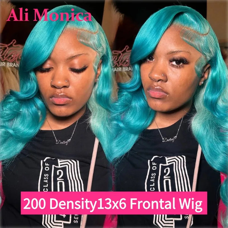 Mint Green 13x6 Lace Frontal Wig Human Hair Body Wave 30 38 Inch Hd Green Lace Front Wig Colored Transparent 200 220 Density