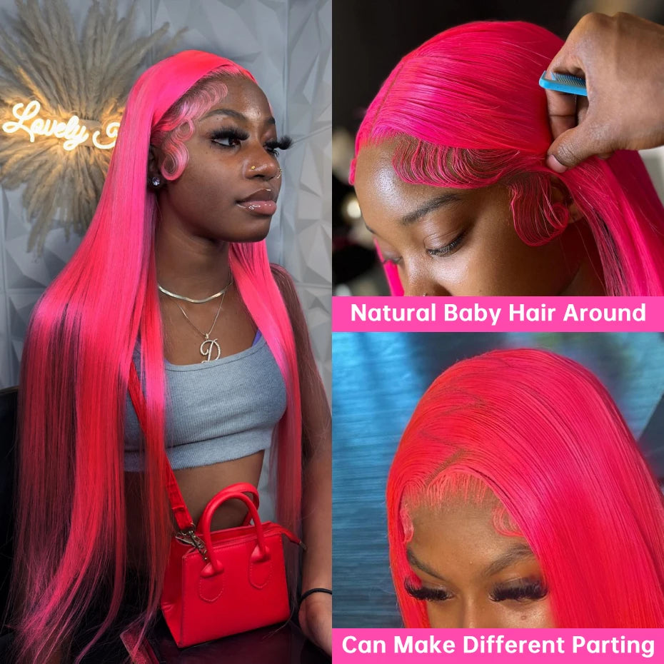 Pink Lace Front Human Hair Wigs Hd Straight 13x6 Lace Frontal Wig Pink Colored Human Hair Pre Plucked with Baby Hair 180 Density