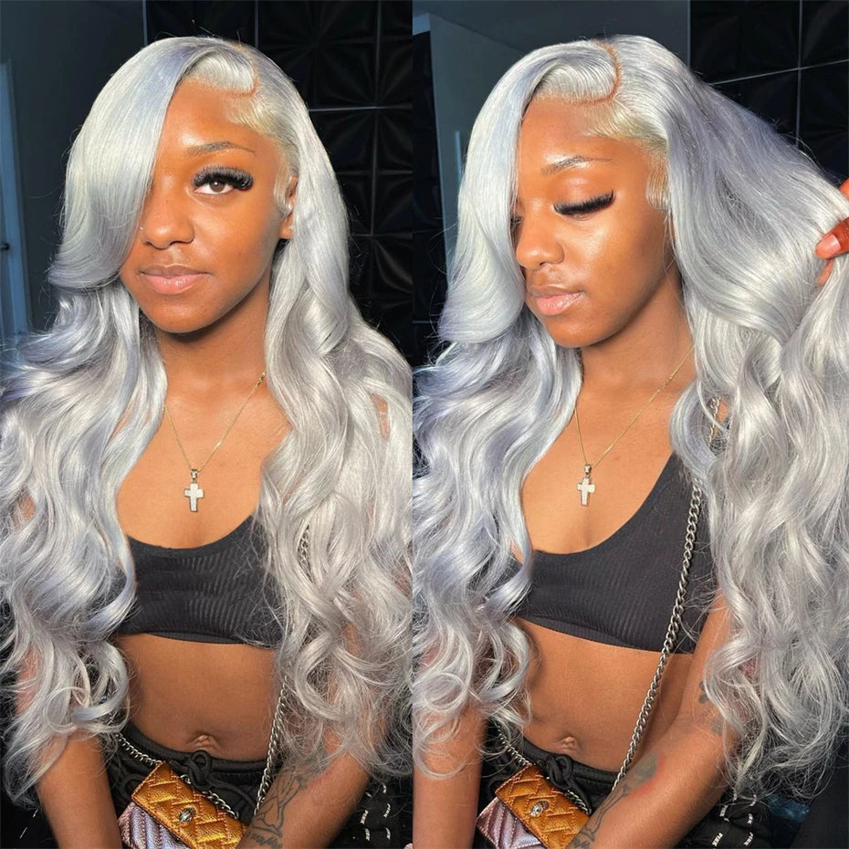 Silver Grey Lace Front Human Hair Wigs For Women 13x6 Hd Transparent Lace Frontal Wig Pre Plucked Bone Straight Gray Color Hair