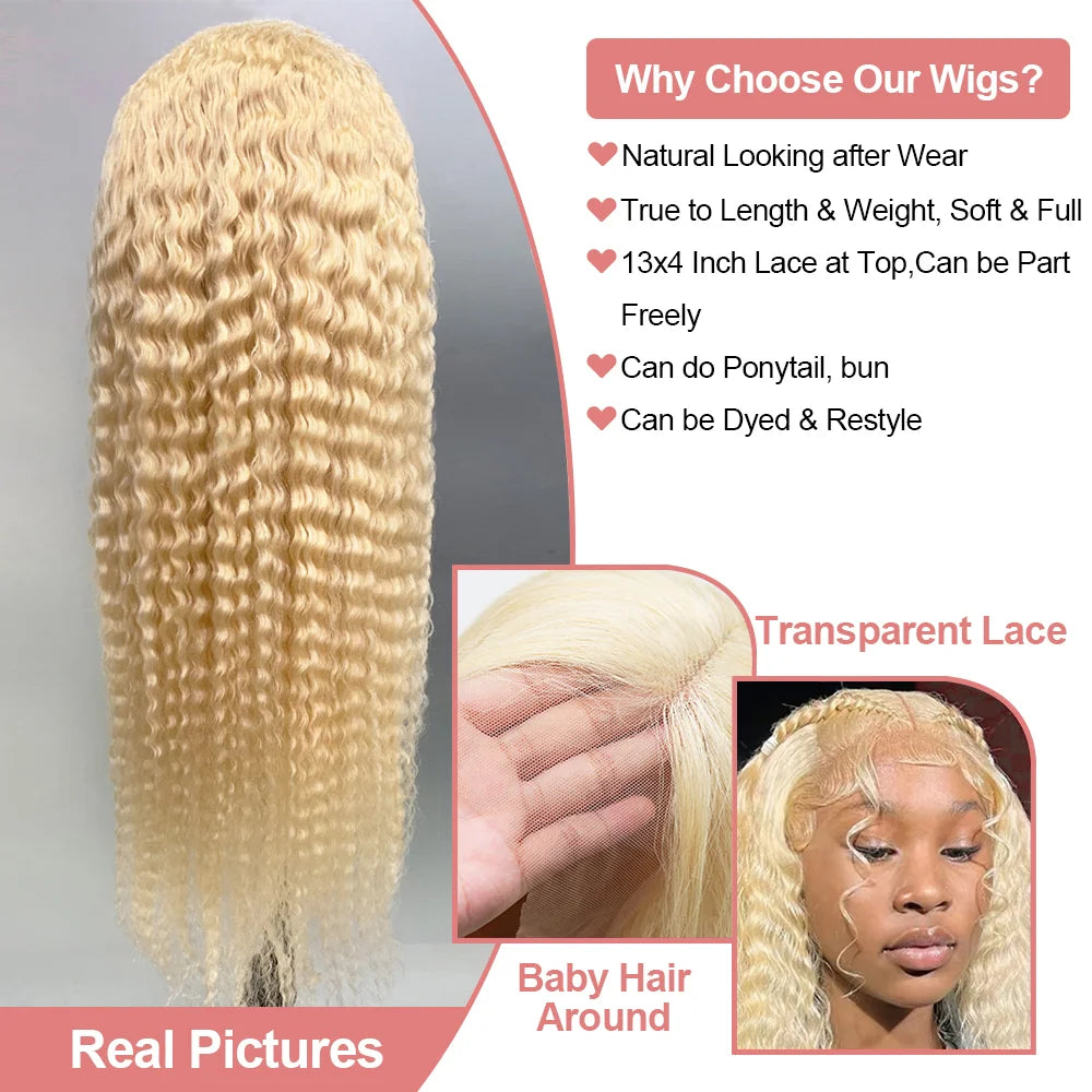 613 Curly Honey Blonde Lace Front Human Hair Wigs Loose Deep Wave 13x6 13×4 HD Water Wave Color Transparent Lace Frontal Wigs